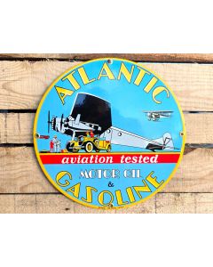 Atlantic motor oil & gasoline enamel sign