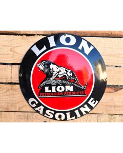 Lion Gasoline - convex enamel sign