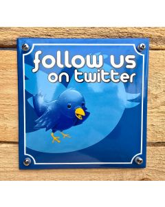 Follow us on Twitter enamel sign