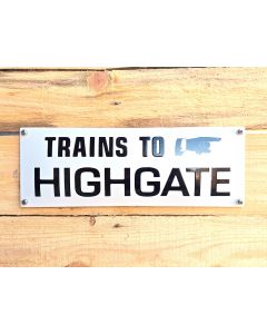 "Trains to highgate" UK enamel sign